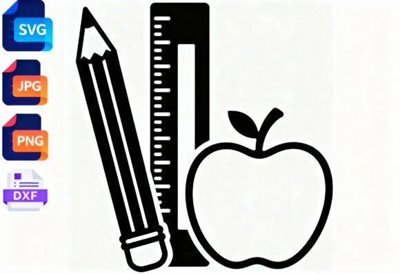 Back to School Pencil Ruler Apple SVG for Graphics and Crafts