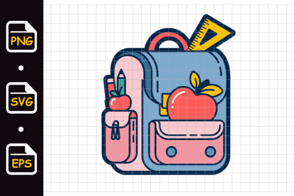Backpack with School Supplies and Apple Graphics