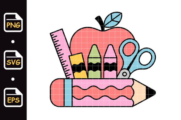 Cute School Supplies with Apple Graphics