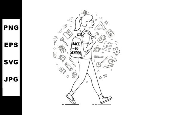 Girl Walking with Backpack Back to Schoo Graphics